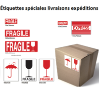 étiquettes spéciale livraison: fragile, verre, urgent, express, parapluie