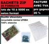 1000 Sachet 70 x 100 mm  fermeture ZIP Transparent 50u