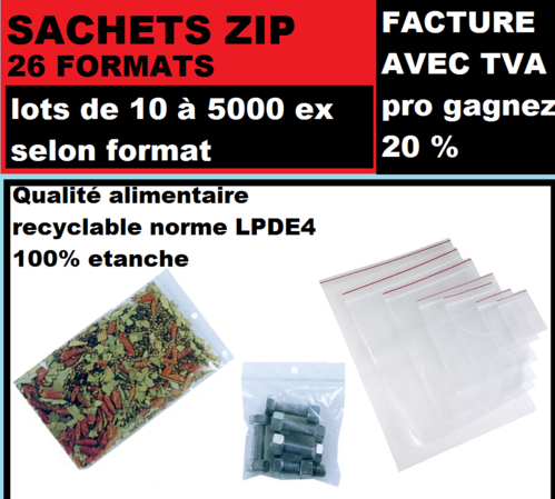 Sachet 80 x 120 mm  fermeture ZIP Transparent 50u