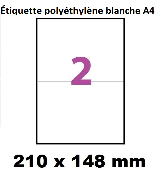 planche 2 étiquette vinyle blanc mat A4 210 x 148 pour jet dencre