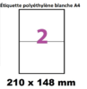 planche de 2 étiquettes polyéthylène  blanc  210 X 148