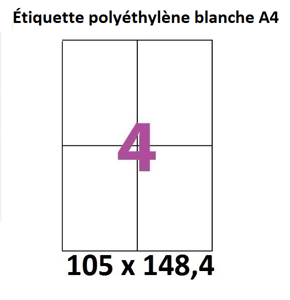 Planche 48 Étiquettes Polyéthylène blanc 45.7 X 21.2 mm Ultra-résistante,  imperméable. étiquette plastifiée, synthétique. étiquette autocollante