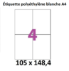 planche de 4 étiquettes polyéthylène  blanc  105 X 148
