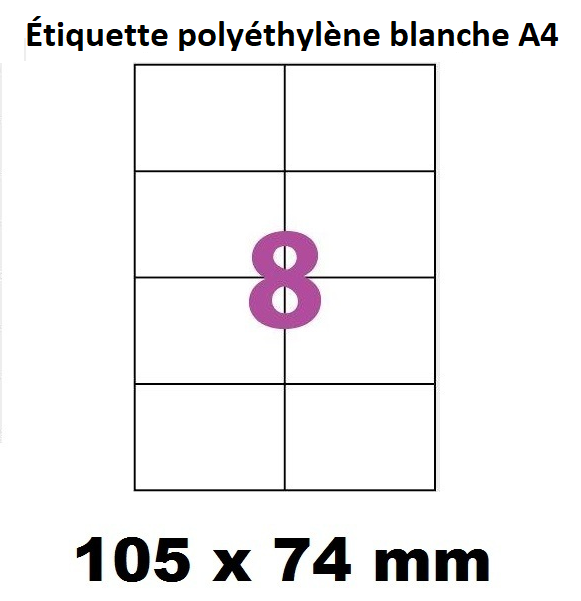 planche de 8 étiquettes polyéthylène  blanc  105 X 74