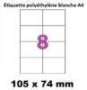planche de 8 étiquettes polyéthylène  blanc  105 X 74