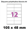 planche de 12 étiquettes polyéthylène  blanc  105 X 48