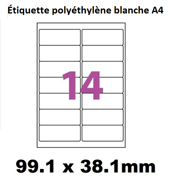 planche de 14 étiquettes polyéthylène  blanc  99.1 X 38.1