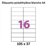 planche de 16 étiquettes polyéthylène  blanc  105 X 37