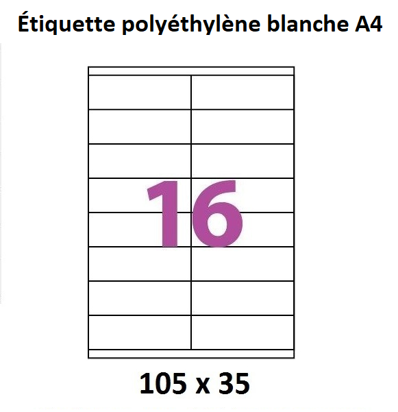 planche de 16 étiquettes polyéthylène  blanc  105 X 35