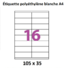 10 planches de 16 étiquettes polyéthylène  blanc  105 X 35