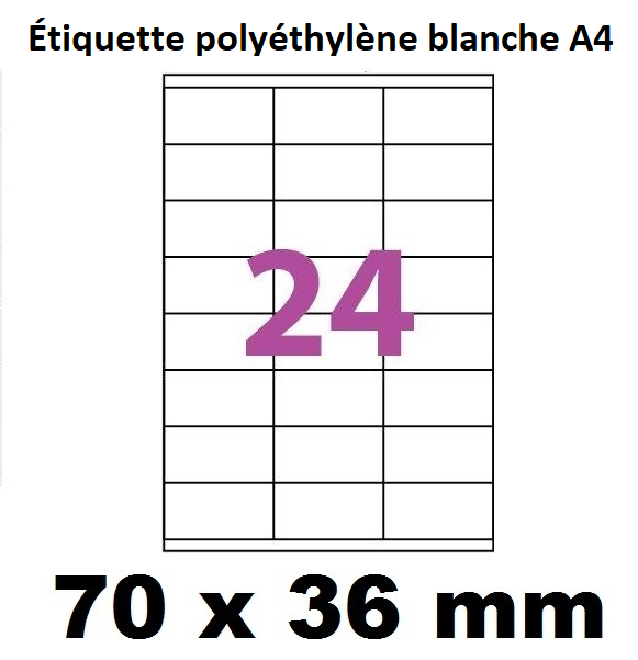 planche 24 étiquettes polyester synthétique blanc mat ronde 40 mm
