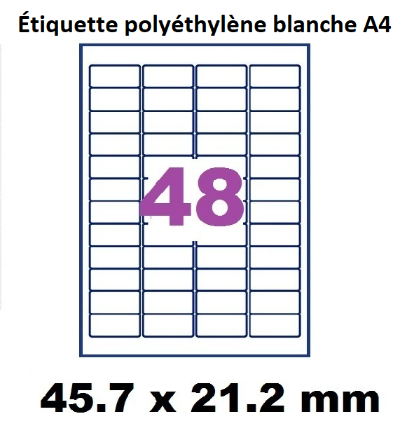 planche de 48 étiquettes polyéthylène blanc 45.7 X 21.2